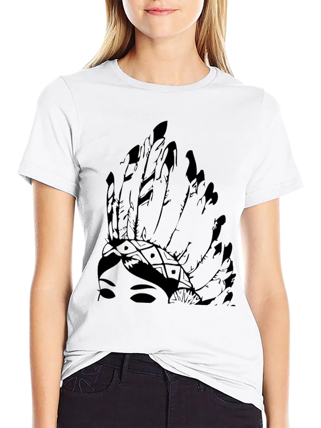 Native American Headdress Graphic Black Tee