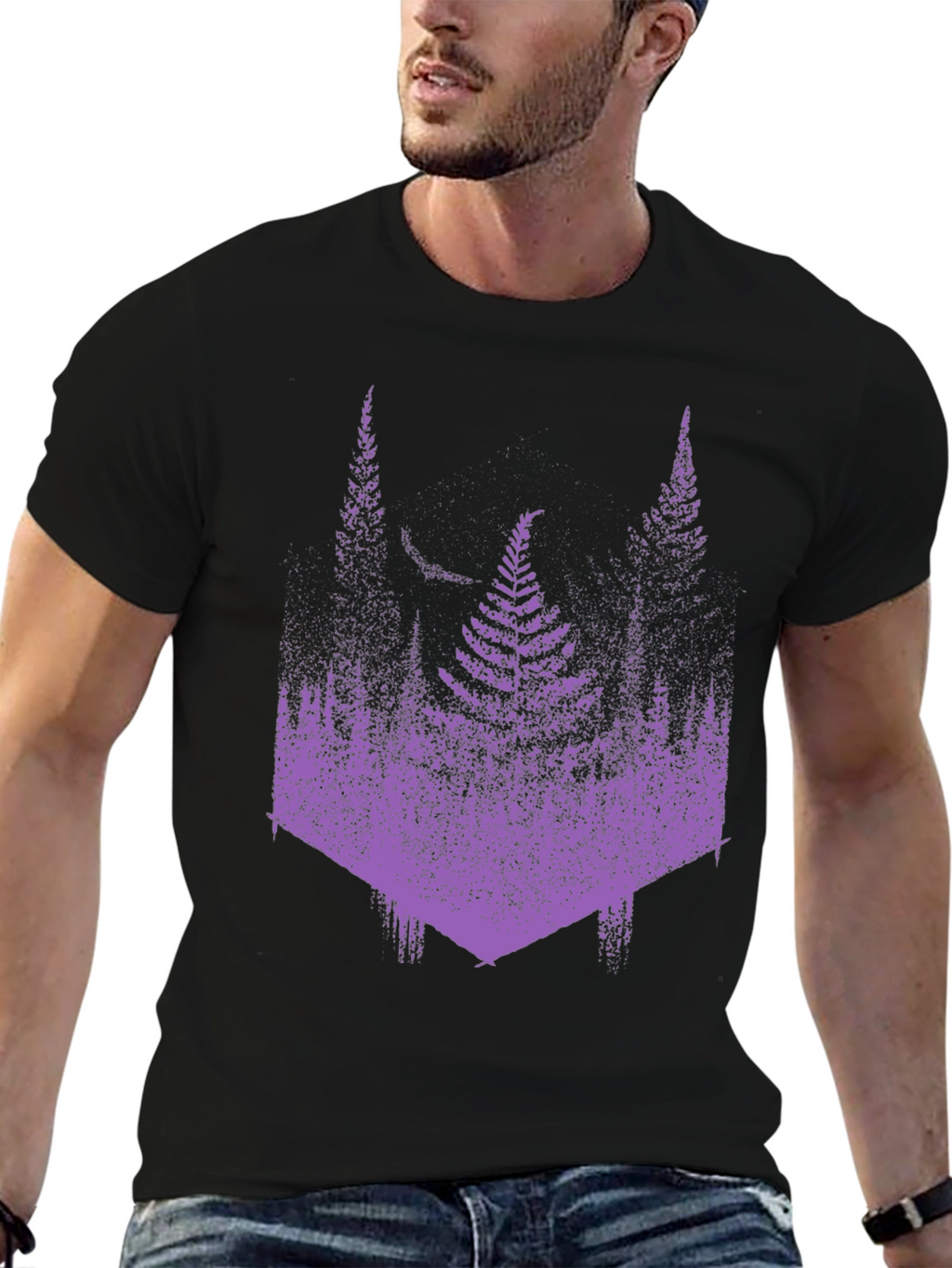 Fern Forest Print Graphic Tee - Black