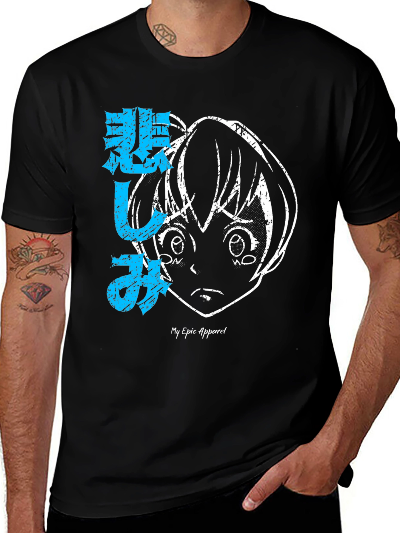 Anime Girl Graphic Tee - Soft Black Cotton Blend T-Shirt