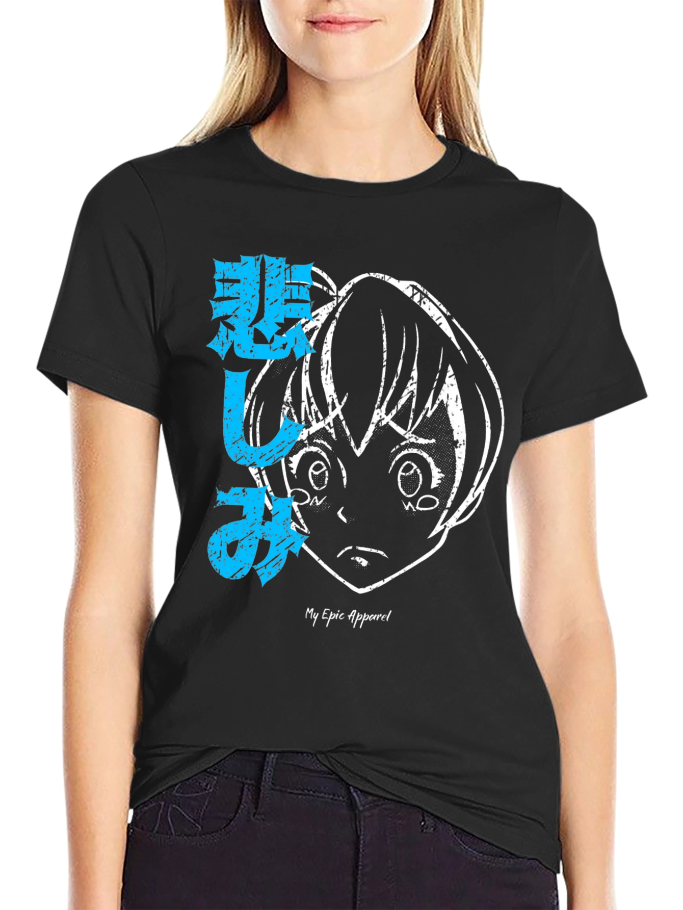Anime Girl Graphic Tee - Soft Black Cotton Blend T-Shirt