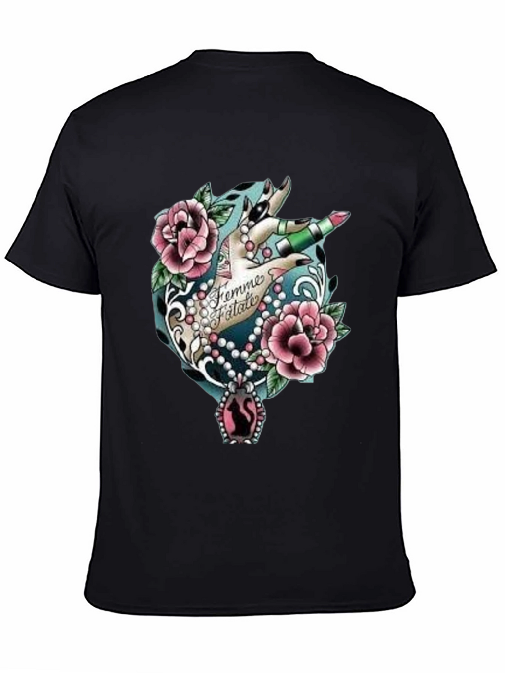 Femme Fatale Graphic T-Shirt - Roses & Lipstick Design