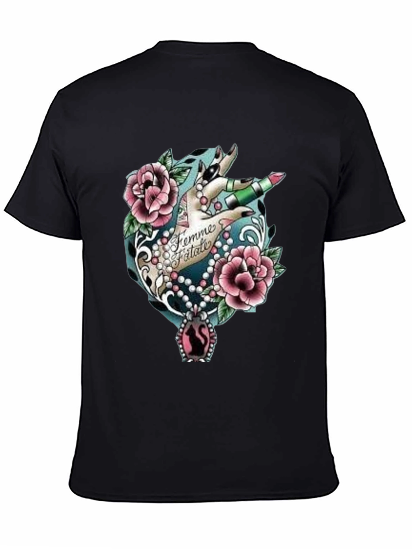 Femme Fatale Graphic T-Shirt - Roses & Lipstick Design