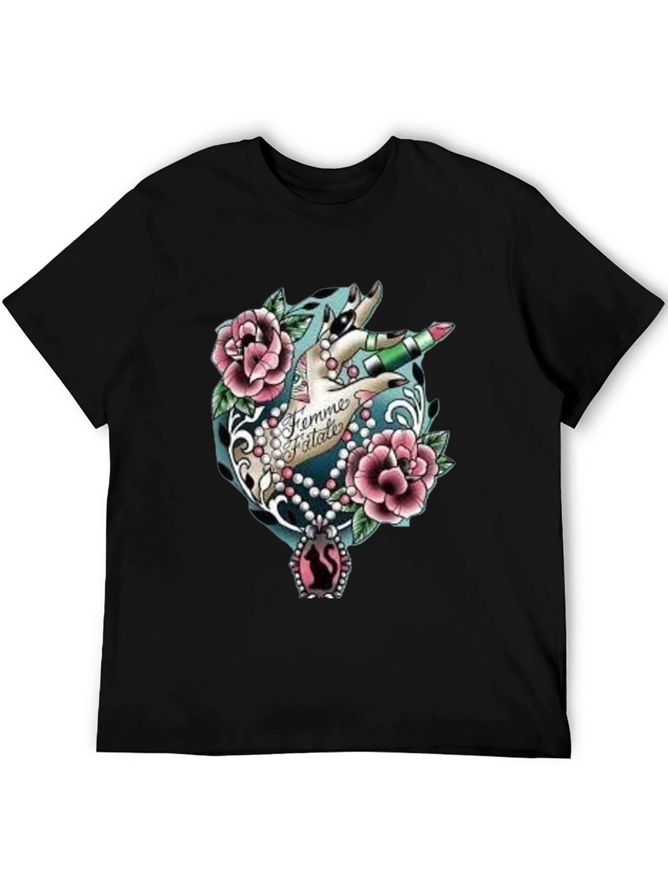 Femme Fatale Graphic T-Shirt - Roses & Lipstick Design
