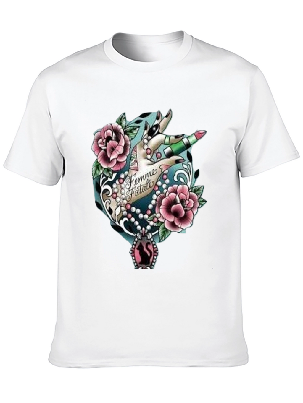 Femme Fatale Graphic T-Shirt - Roses & Lipstick Design