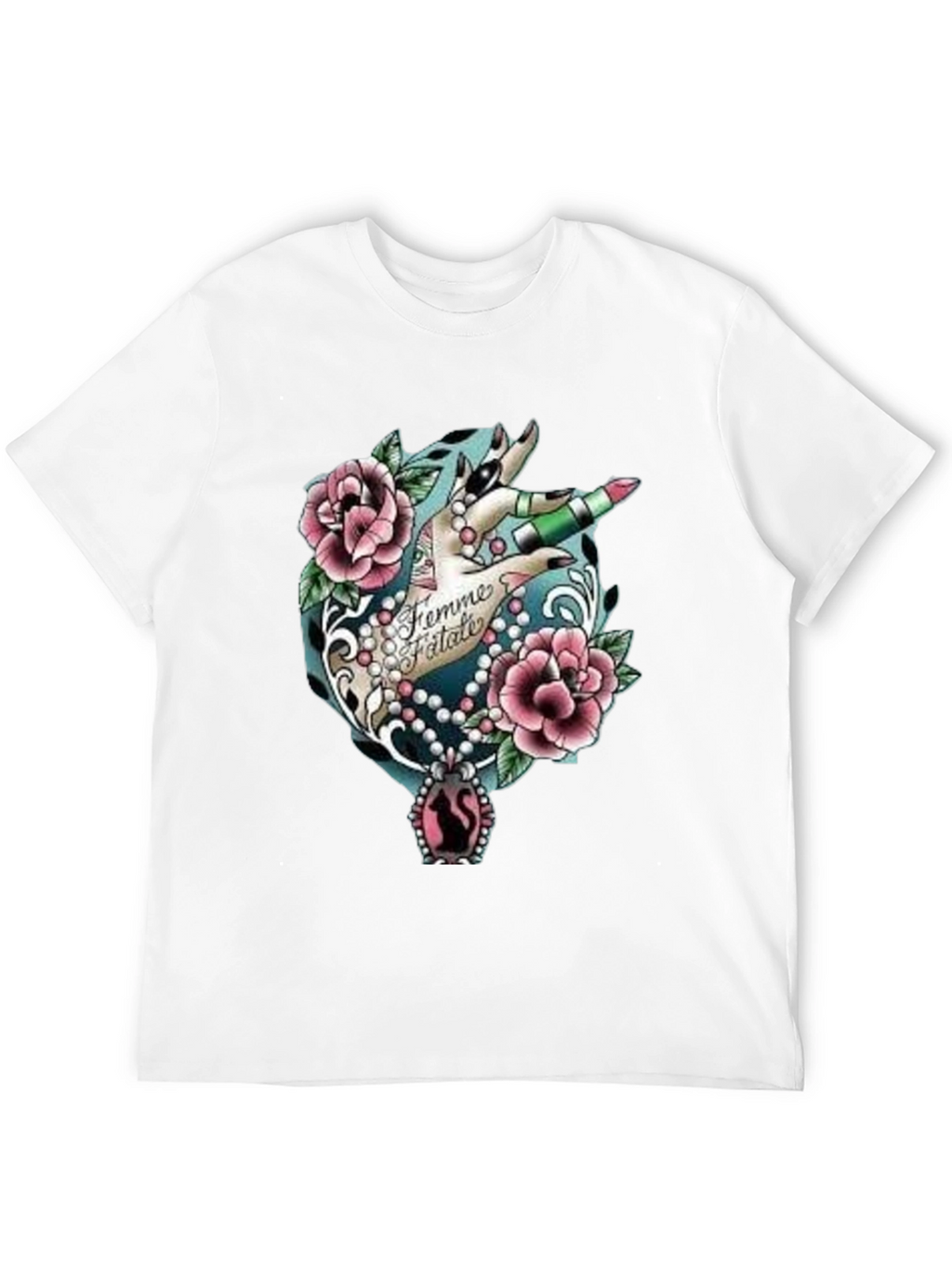 Femme Fatale Graphic T-Shirt - Roses & Lipstick Design