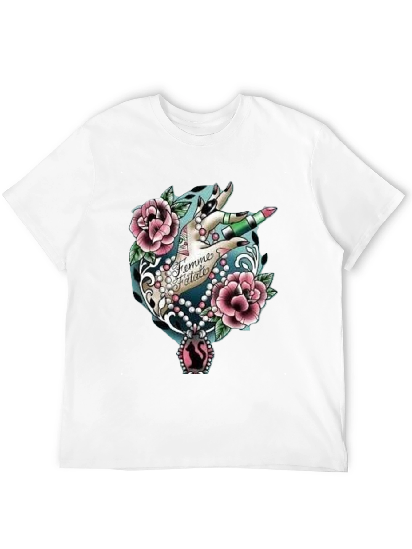Femme Fatale Graphic T-Shirt - Roses & Lipstick Design