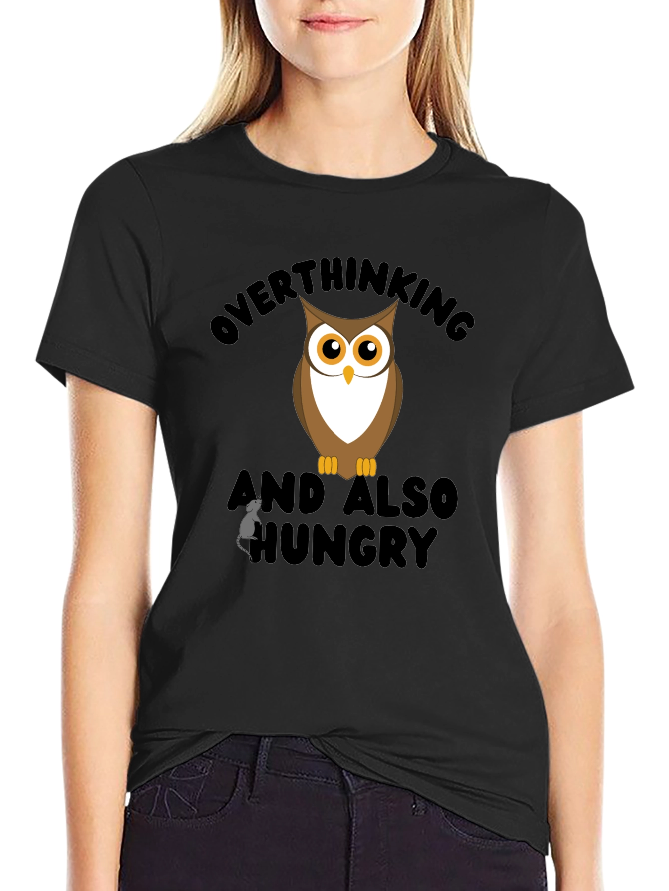Overthinking Owl Graphic Black T-Shirt