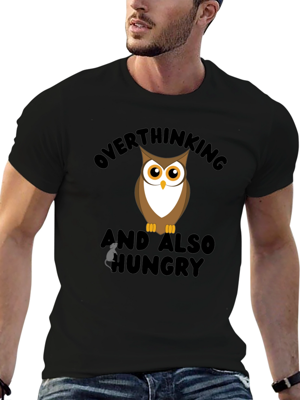 Overthinking Owl Graphic Black T-Shirt