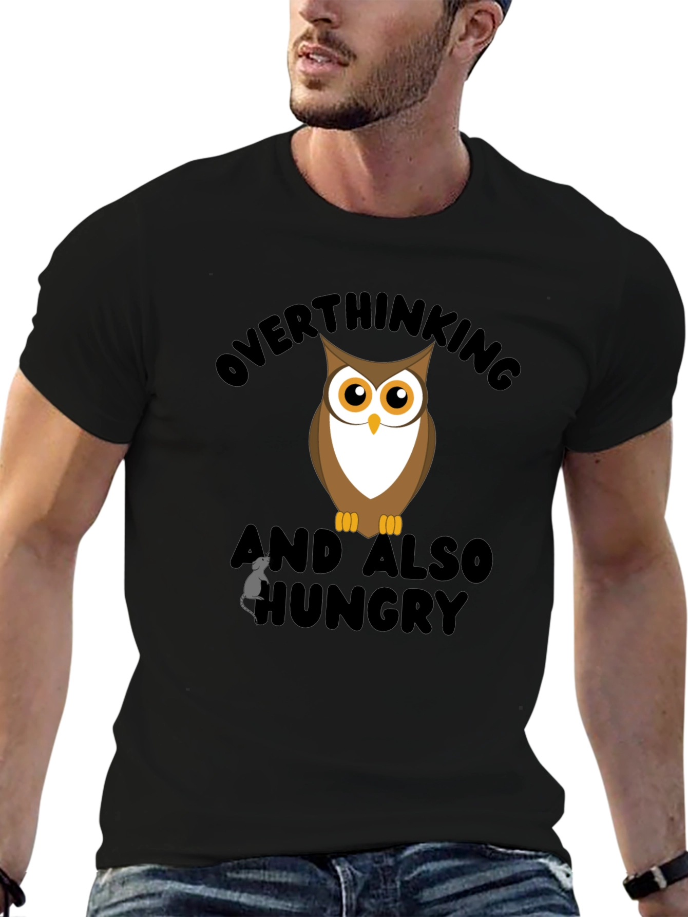 Overthinking Owl Graphic Black T-Shirt