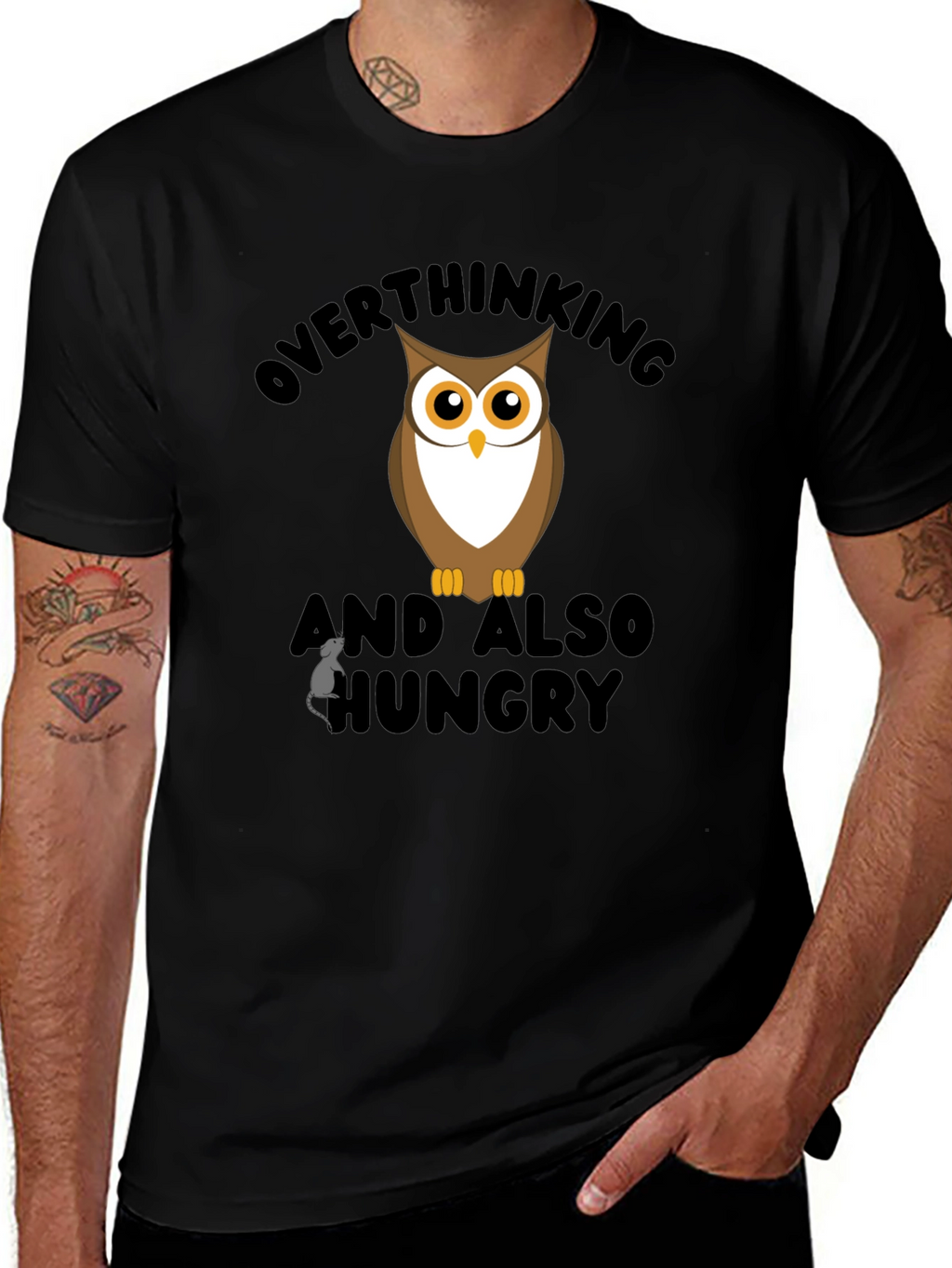 Overthinking Owl Graphic Black T-Shirt