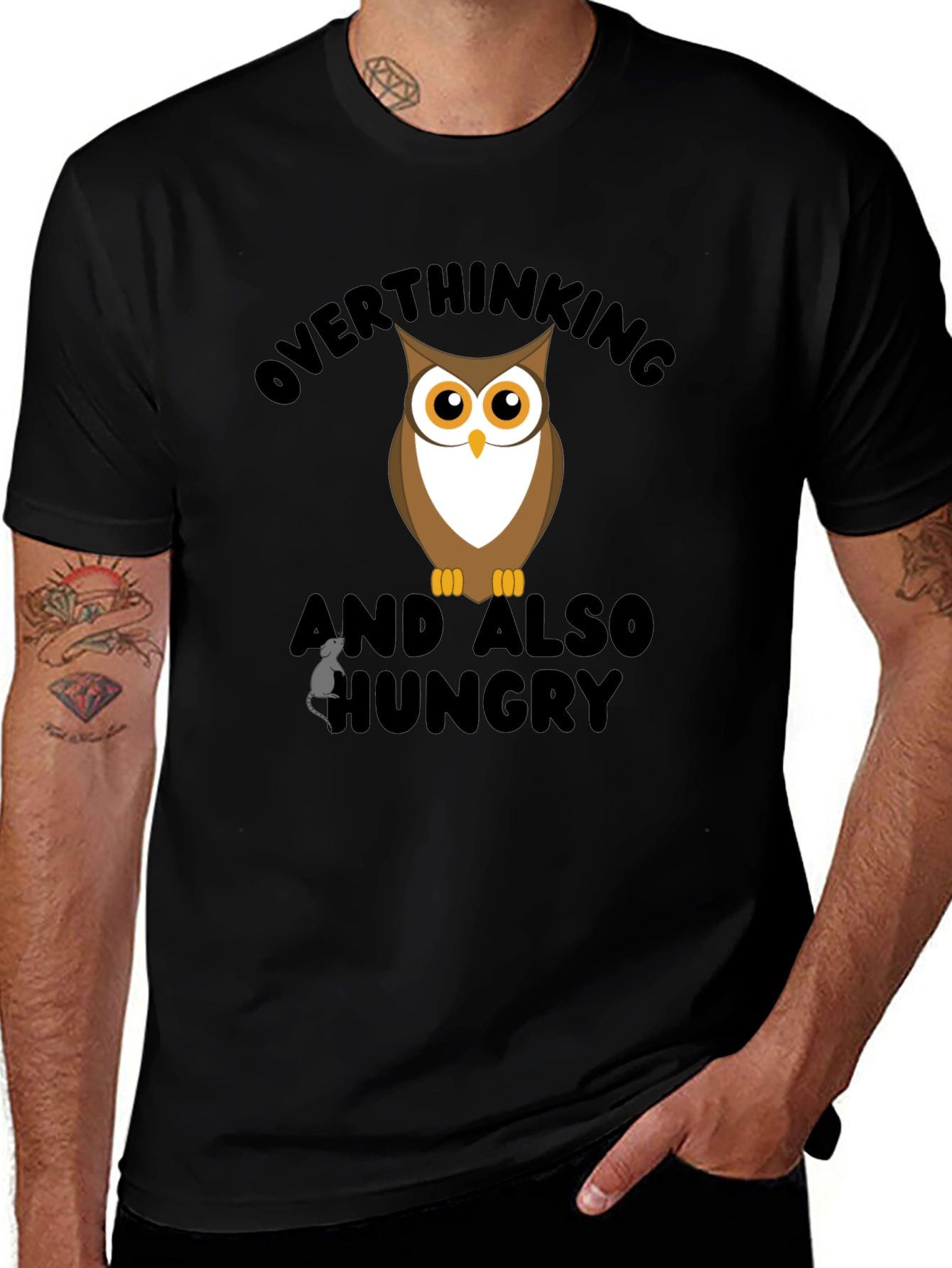 Overthinking Owl Graphic Black T-Shirt