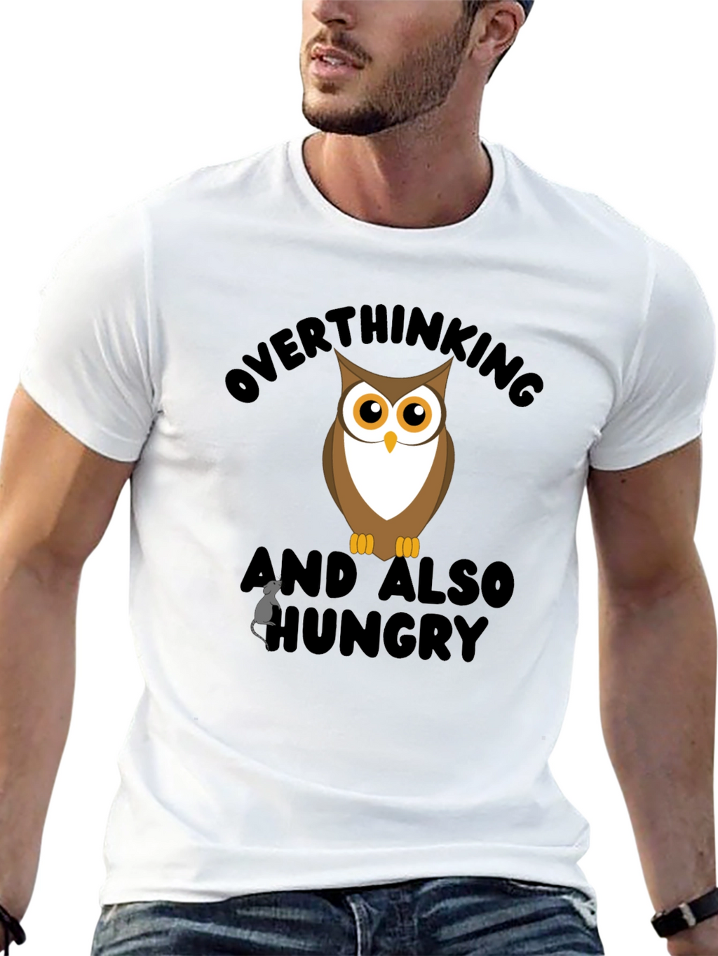 Overthinking Owl Graphic Black T-Shirt