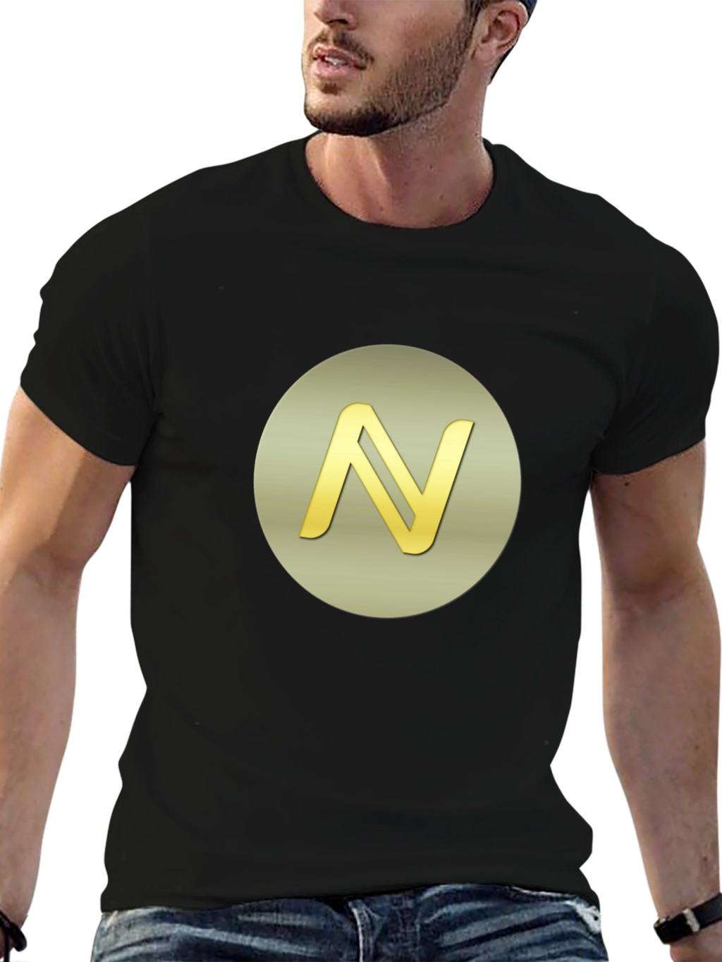 Golden Initial N Graphic Print Black T-Shirt