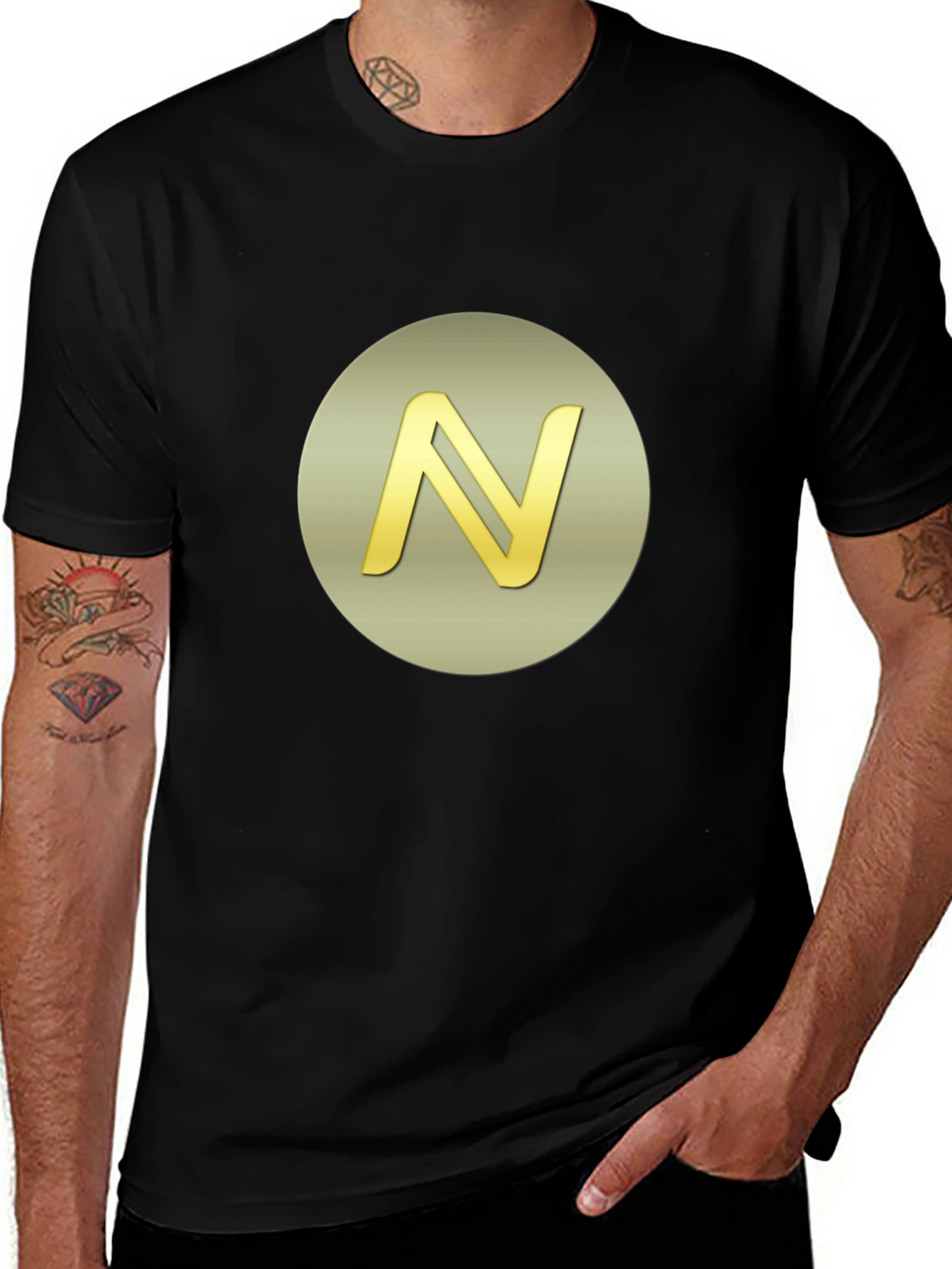 Golden Initial N Graphic Print Black T-Shirt