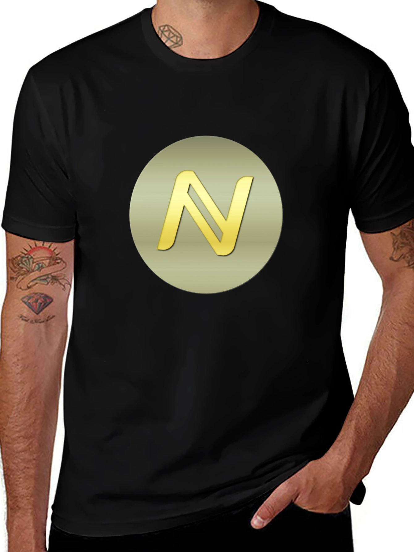 Golden Initial N Graphic Print Black T-Shirt