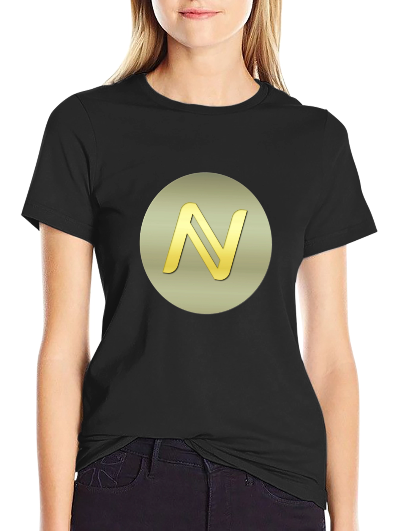 Golden Initial N Graphic Print Black T-Shirt