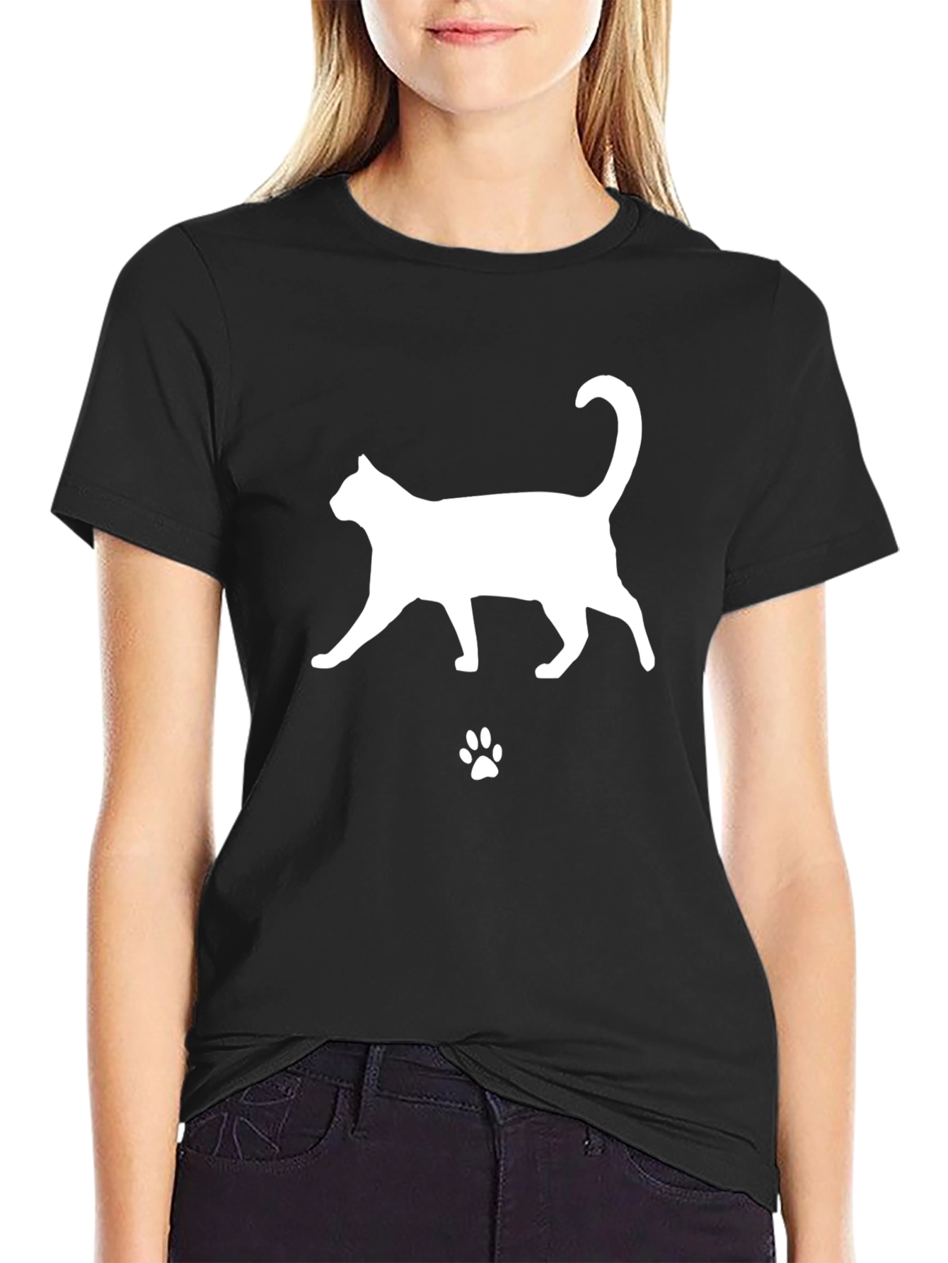 Cat Silhouette T-Shirt - Black Cotton Tee