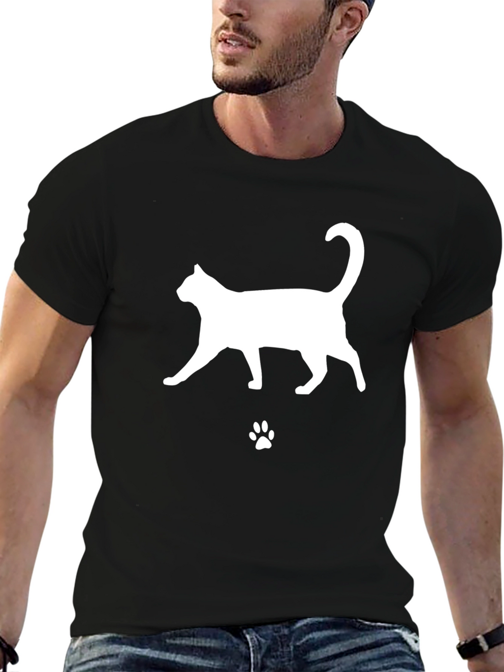 Cat Silhouette T-Shirt - Black Cotton Tee