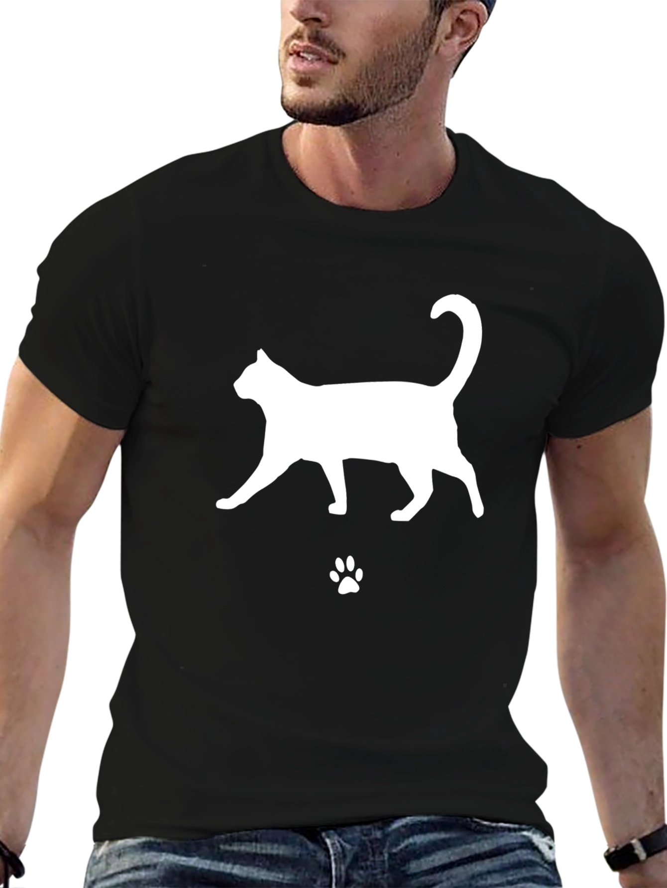 Cat Silhouette T-Shirt - Black Cotton Tee