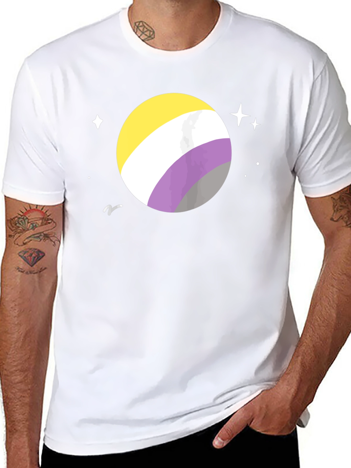 Nonbinary Pride Space T-Shirt - Black Cotton
