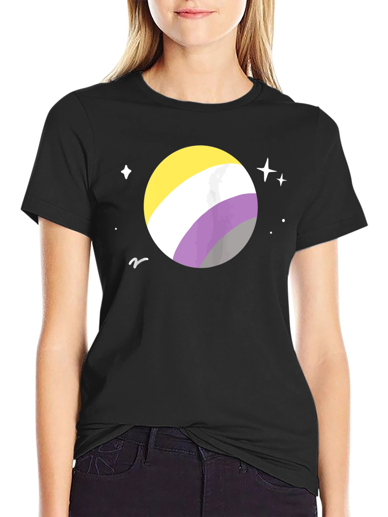 Nonbinary Pride Space T-Shirt - Black Cotton