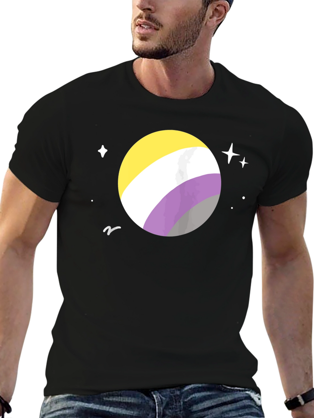 Nonbinary Pride Space T-Shirt - Black Cotton