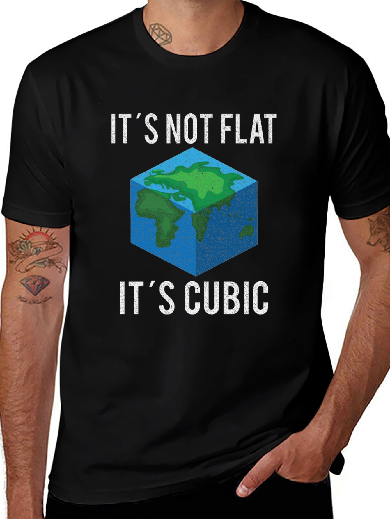 Cubic Earth Graphic Tee - Funny Flat Earth Alternative