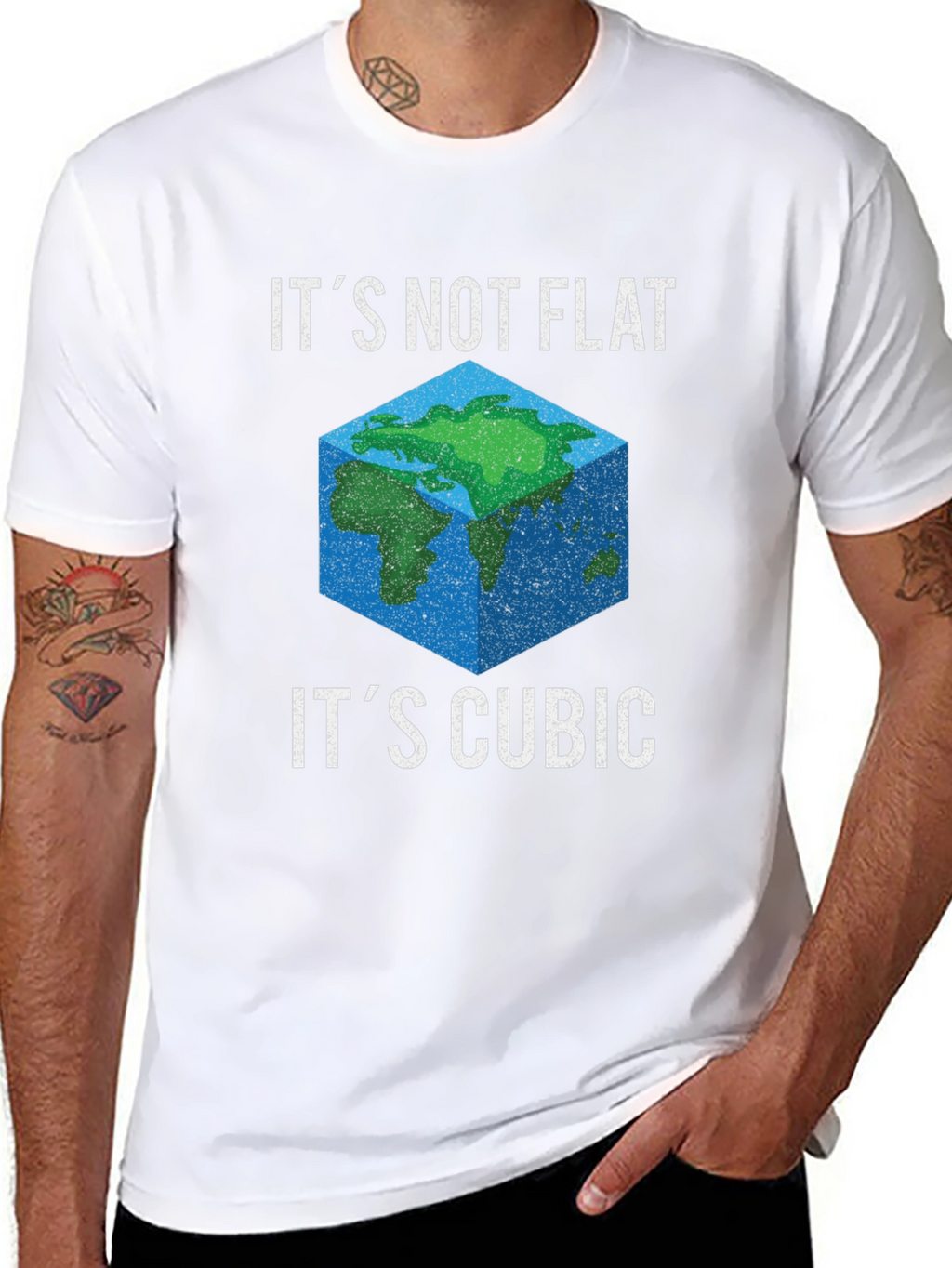 Cubic Earth Graphic Tee - Funny Flat Earth Alternative