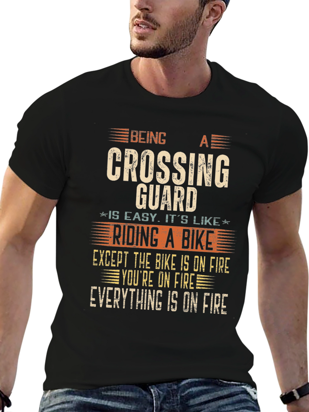 Funny Crossing Guard T-Shirt - On Fire Bike