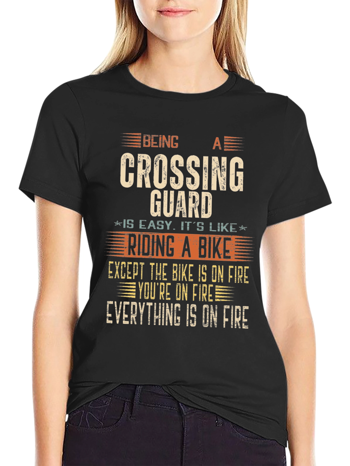 Funny Crossing Guard T-Shirt - On Fire Bike
