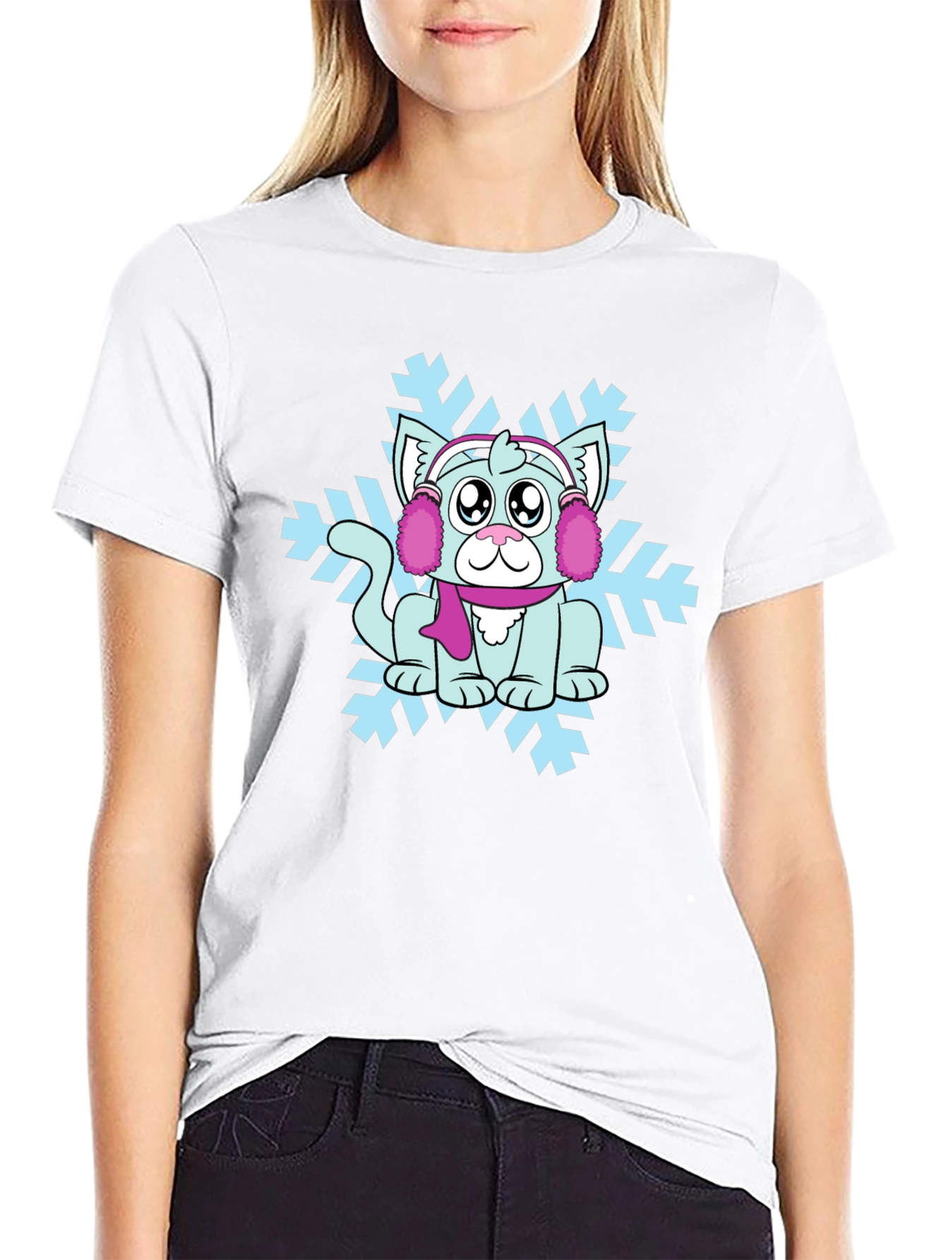 Winter Cat Snowflake Graphic Tee