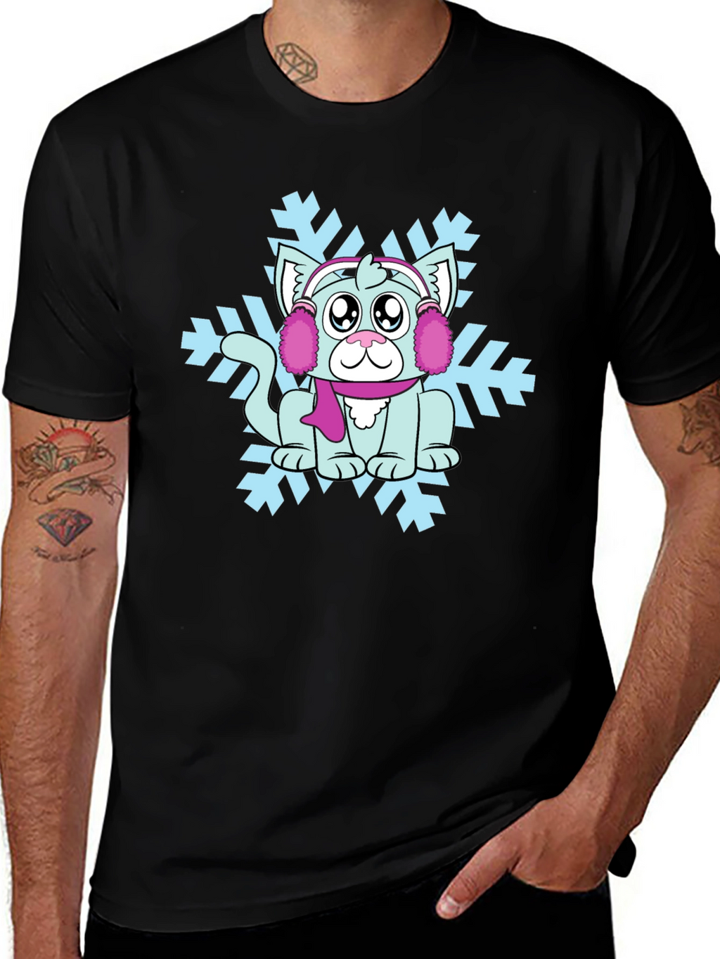 Winter Cat Snowflake Graphic Tee