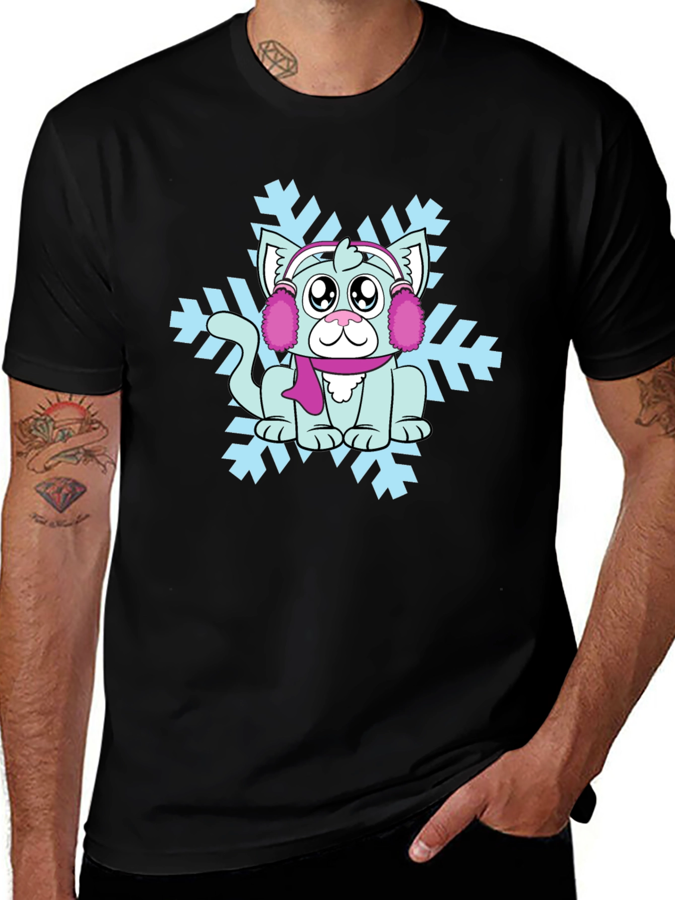 Winter Cat Snowflake Graphic Tee