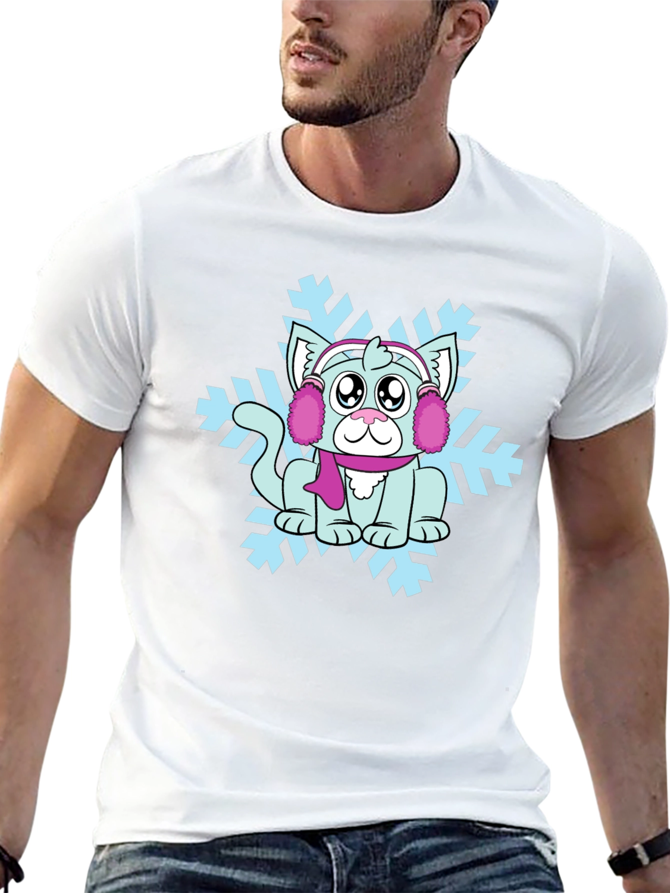 Winter Cat Snowflake Graphic Tee