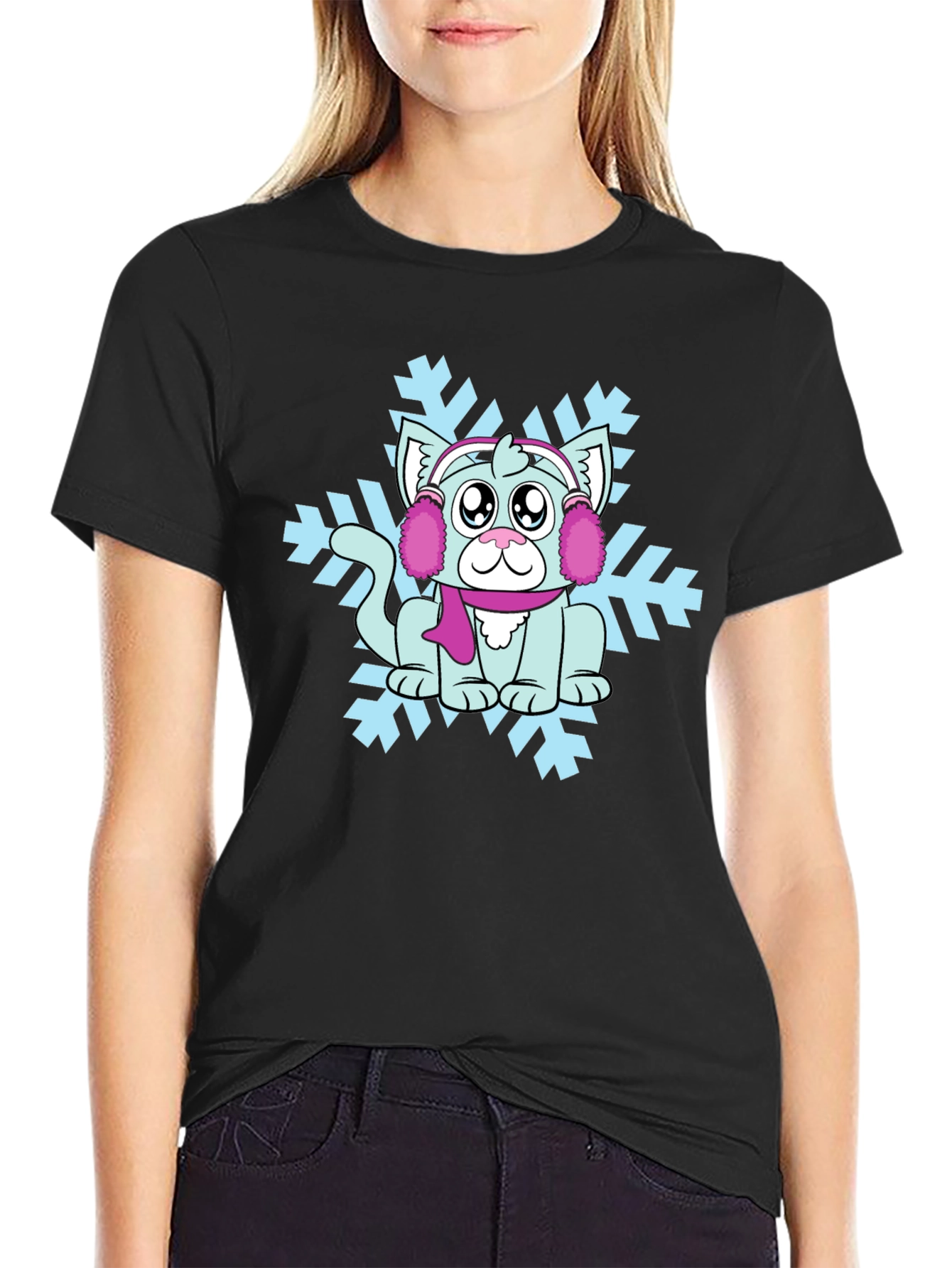 Winter Cat Snowflake Graphic Tee