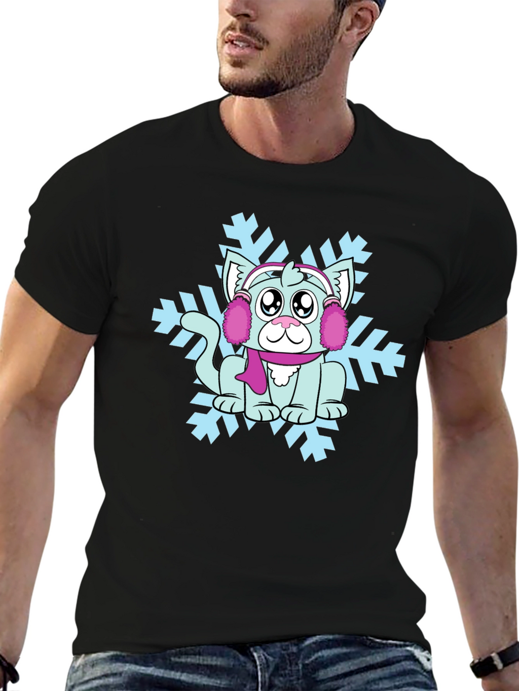 Winter Cat Snowflake Graphic Tee