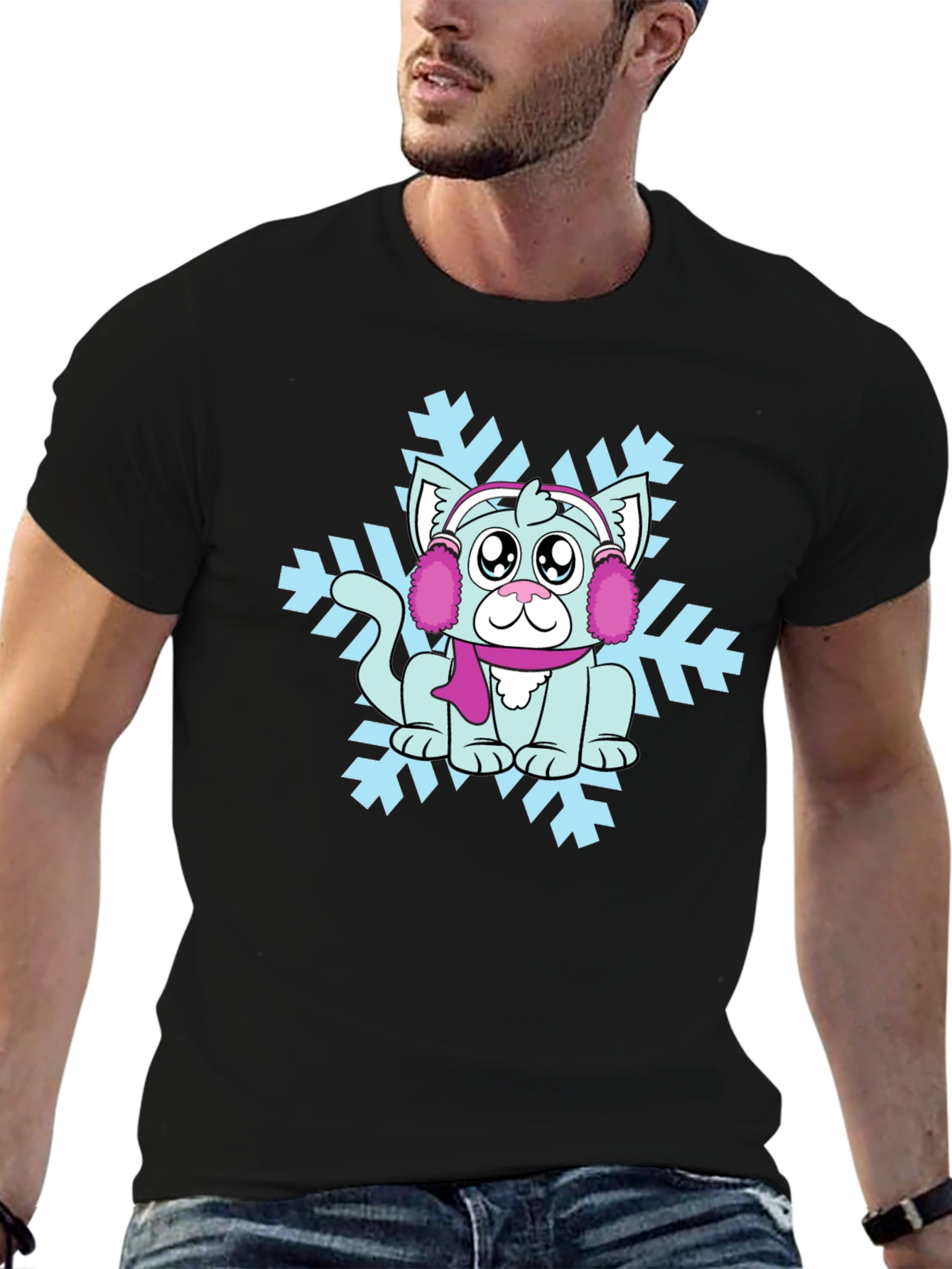 Winter Cat Snowflake Graphic Tee