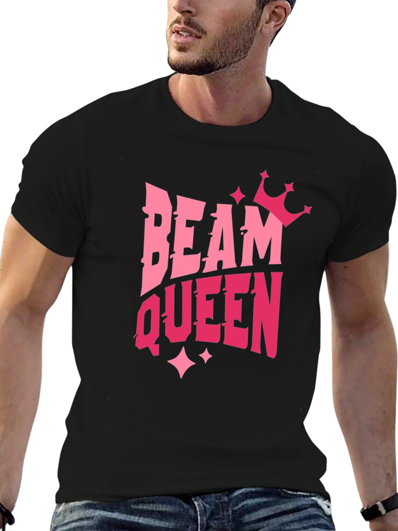 Beam Queen Graphic T-Shirt - Pink Design on Black