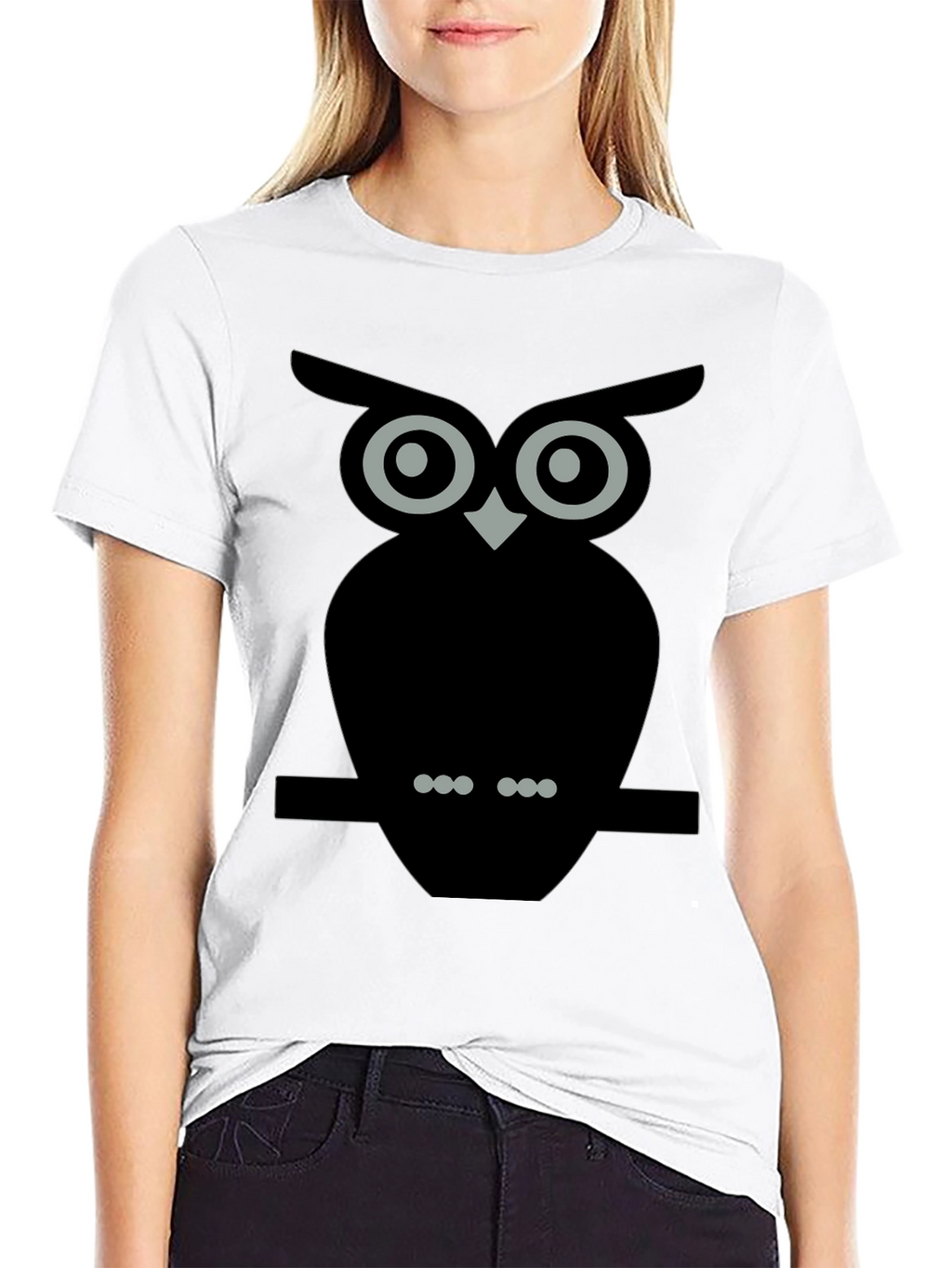 Owl Graphic Tee - Black Cotton Blend T-Shirt