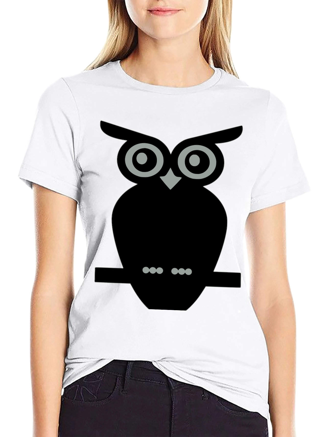 Owl Graphic Tee - Black Cotton Blend T-Shirt