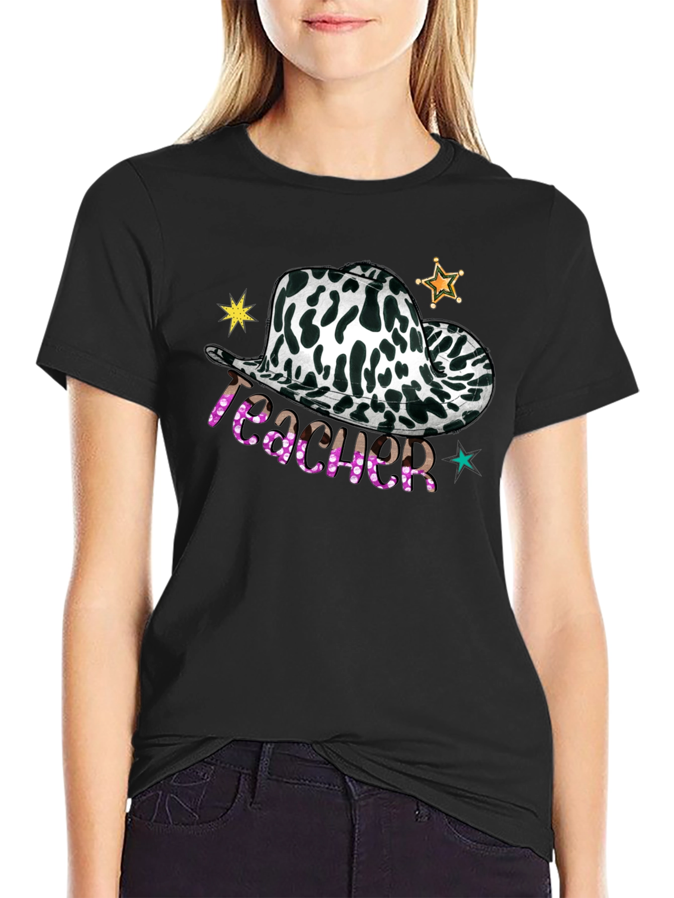 Cow Print Teacher T-Shirt