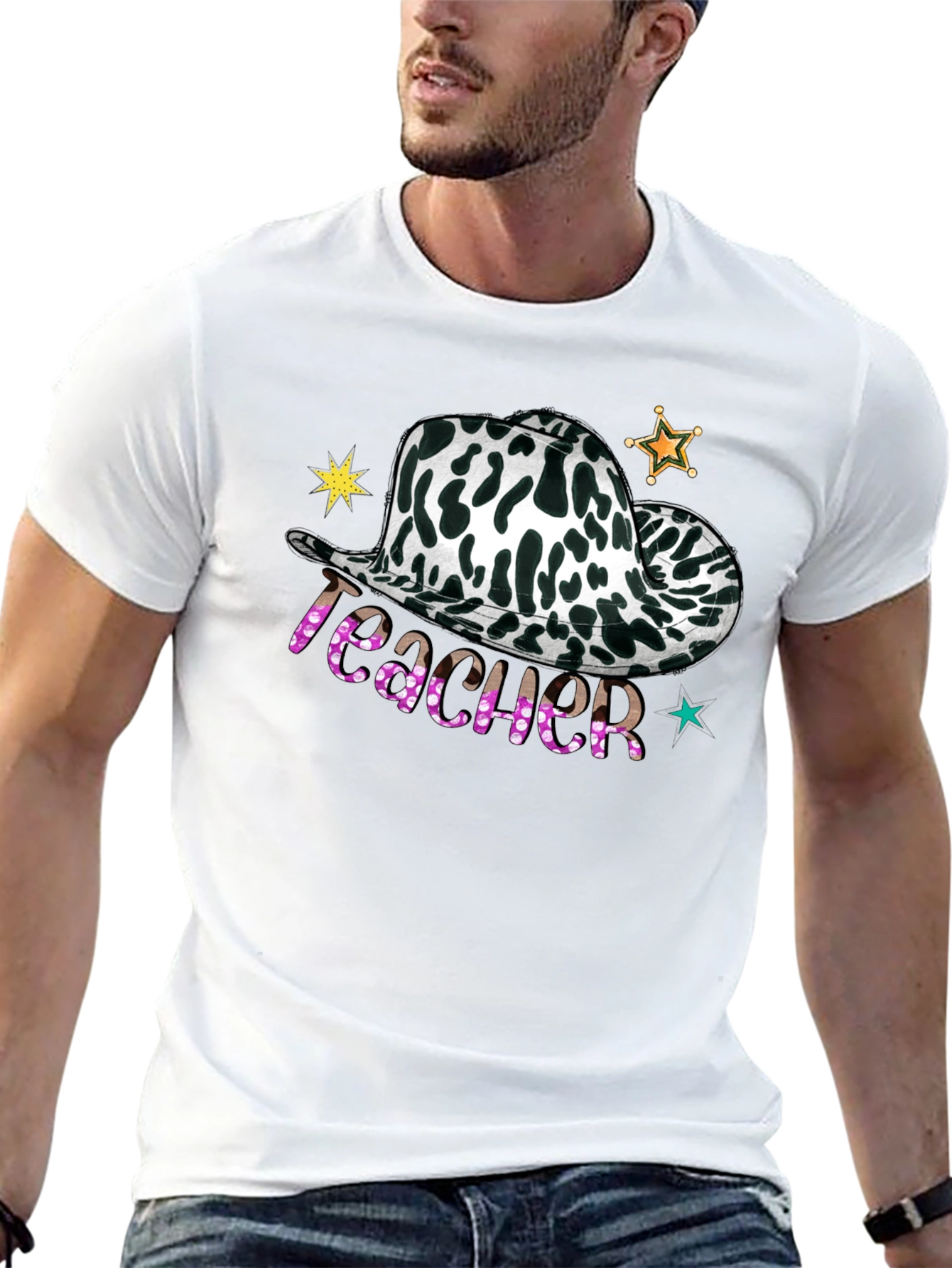 Cow Print Teacher T-Shirt
