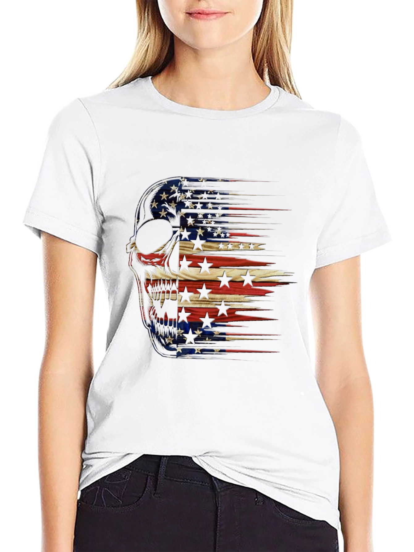 American Flag Skull Graphic T-Shirt