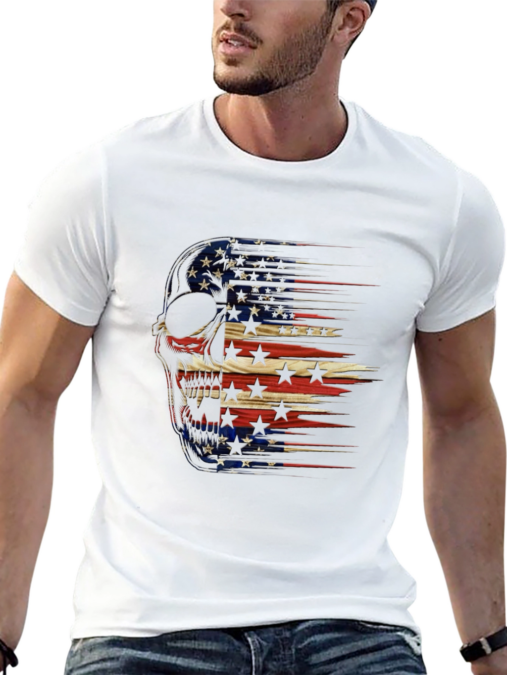 American Flag Skull Graphic T-Shirt