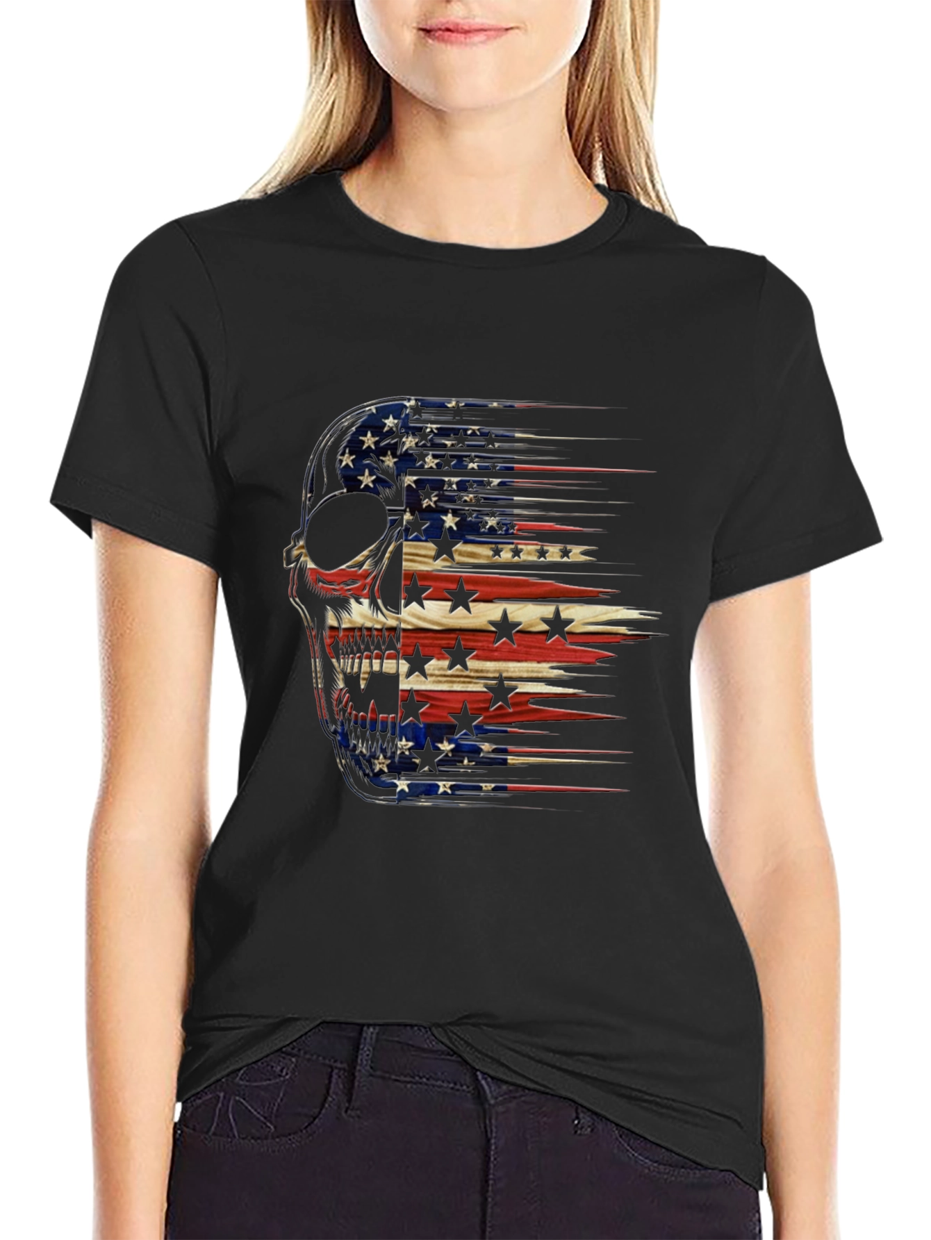American Flag Skull Graphic T-Shirt
