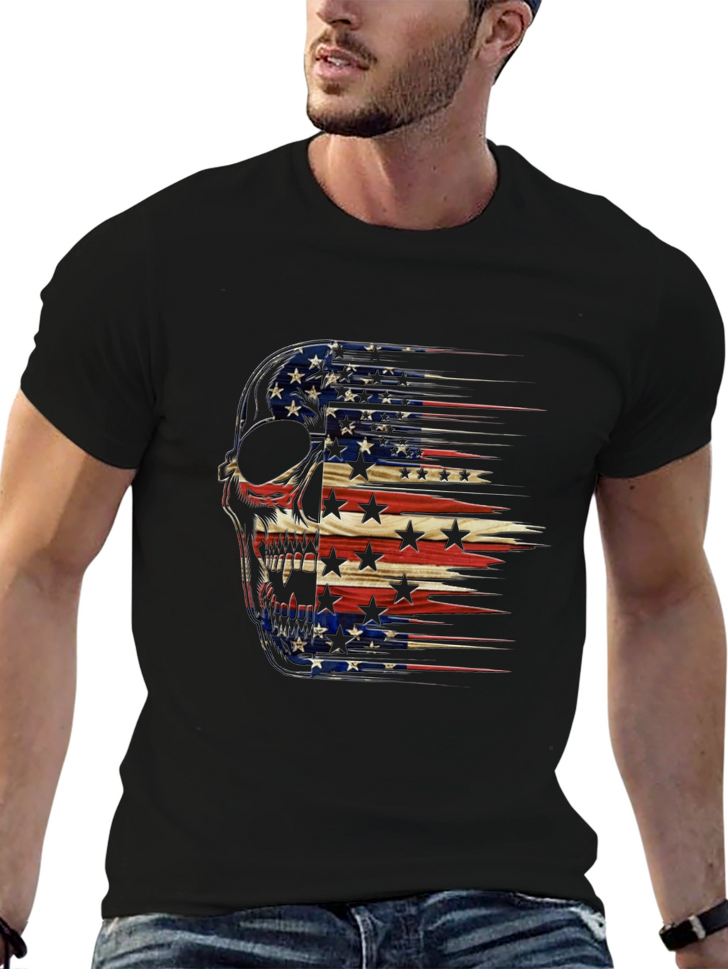 American Flag Skull Graphic T-Shirt