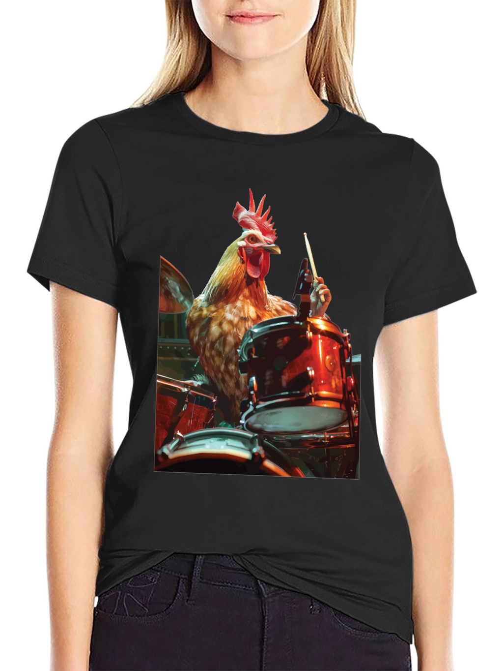 Chicken Drummer T-Shirt - Black Graphic Tee
