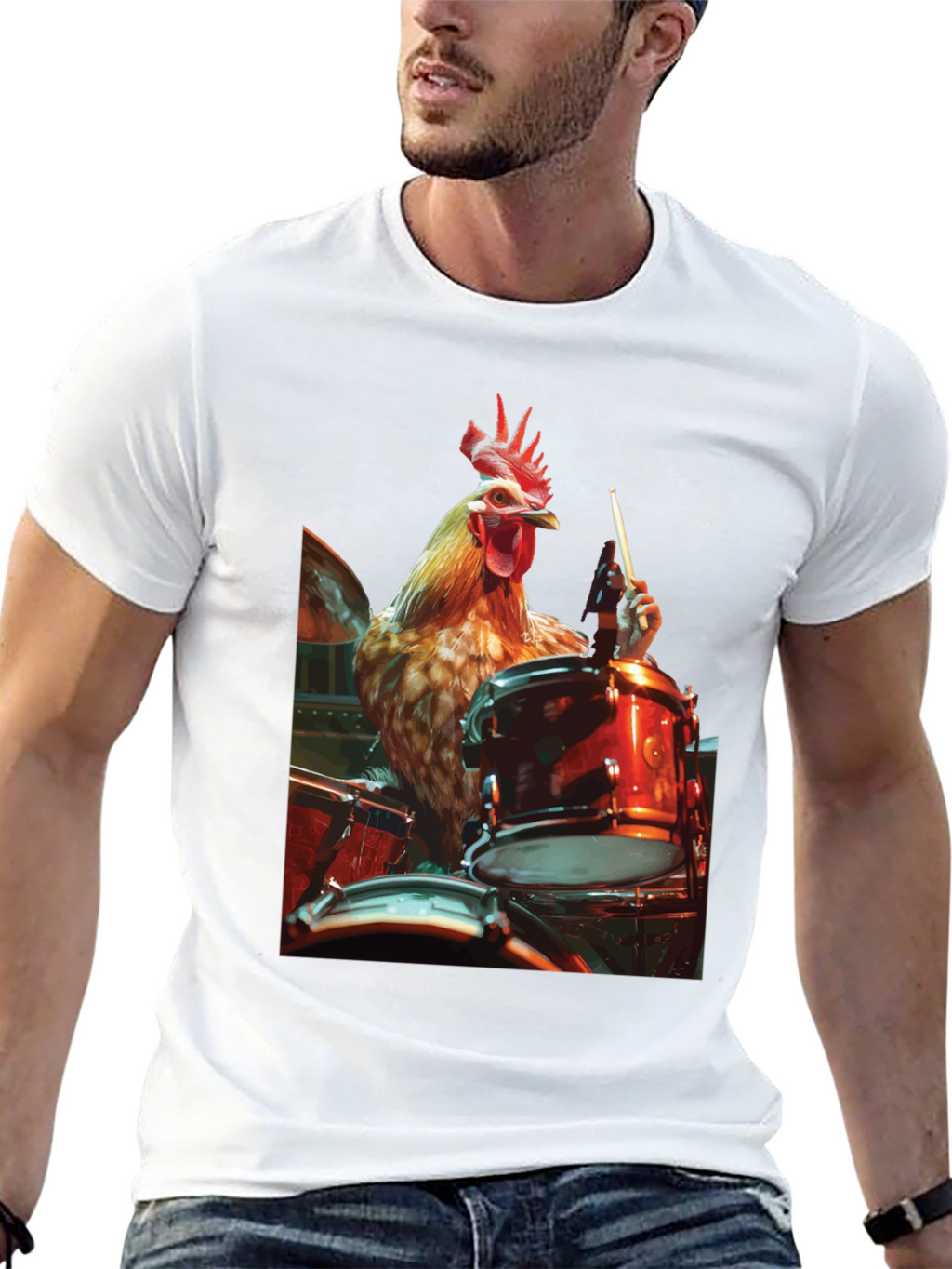 Chicken Drummer T-Shirt - Black Graphic Tee