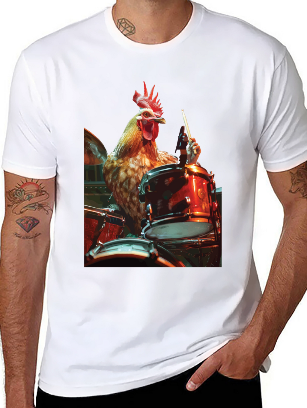 Chicken Drummer T-Shirt - Black Graphic Tee