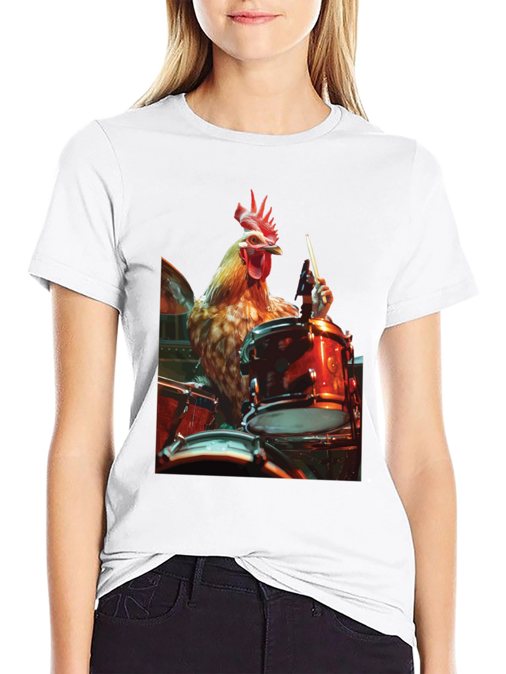 Chicken Drummer T-Shirt - Black Graphic Tee